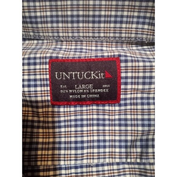 UNTUCKit Button Up Shirt Mens Large L Blue Plaid Varick Long Sleeve Stretch - Picture 8 of 11